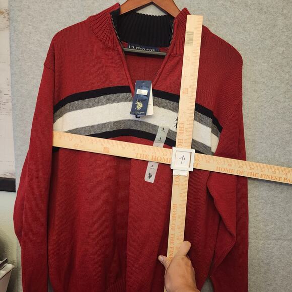US Polo Assn Sweater Men's Large Red 1/4 Zip Classy Pullover Long Sleeve NWT $60 - Picture 8 of 13